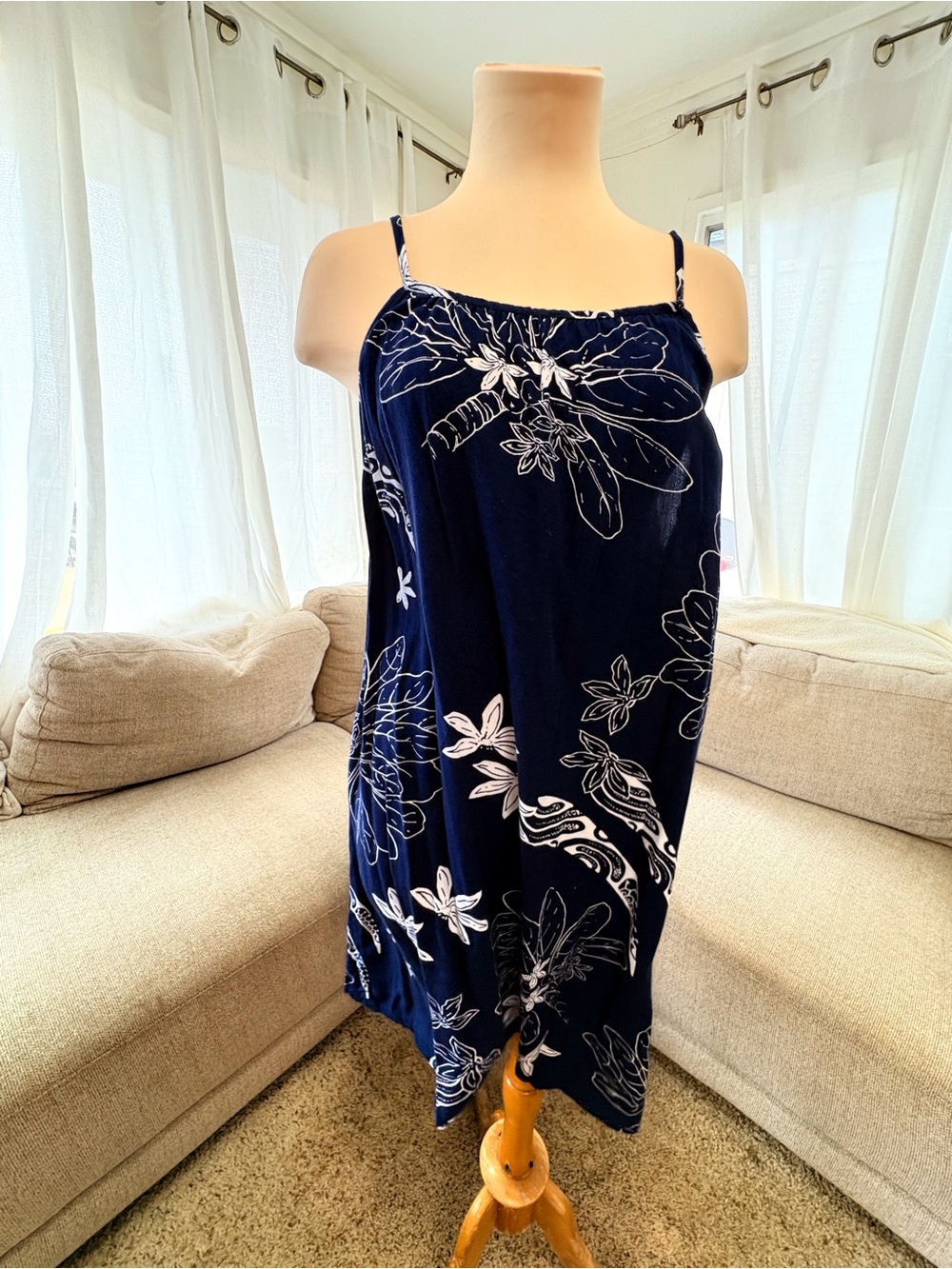 Wahine toa Designs Naupaka Navy Floral Tie-Strap Dress